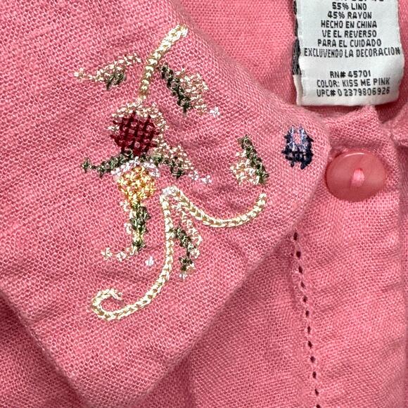 Linen Button Down Women's 18/20W Embellished Cottagecore Grannycore Summer Beach - Picture 3 of 10